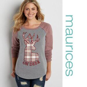 Maurices | Fleece Lined Pullover Sweatshirt with Plaid "Oh deer" | Size 2